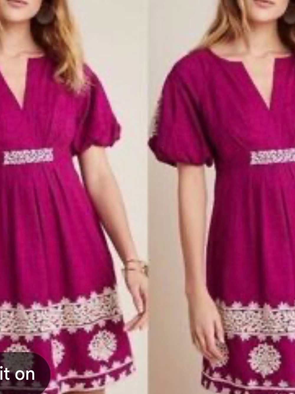 Anthropologie Orla Magenta Dress With Cream Colored Embroidery Size 2